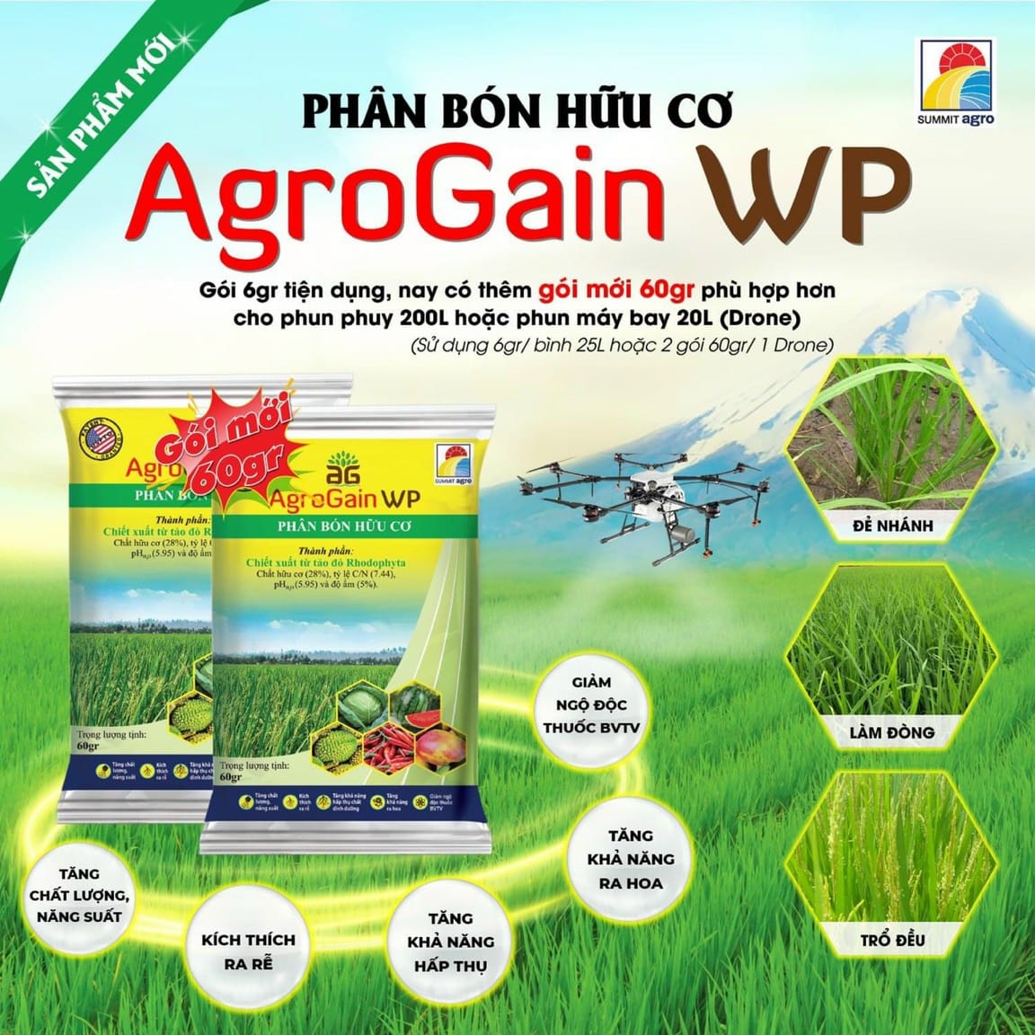 Phân bón hữu cơ AgroGain - Gói 6g